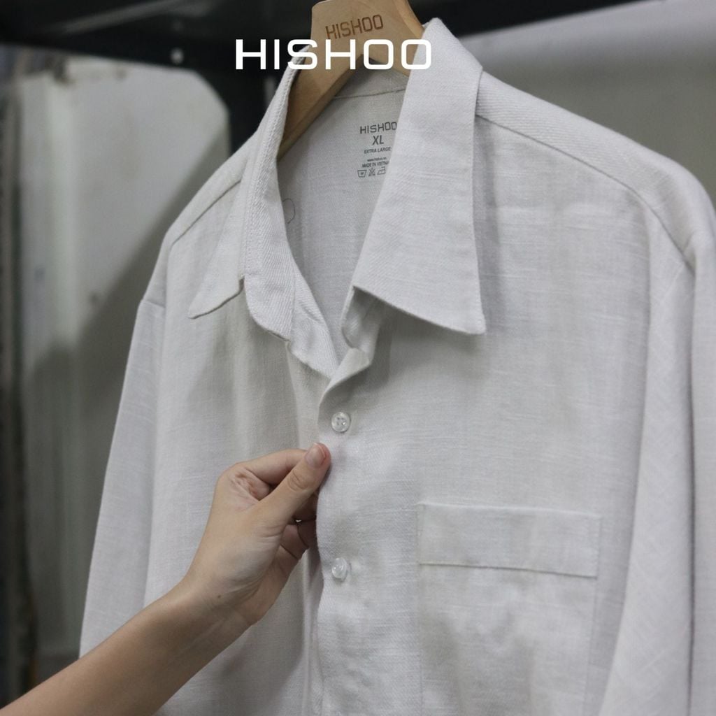 Áo Sơ Mi Nam Tay Dài Relax Form Rộng, Cổ Thường, Lai Ngang Linen Solene Vải Mềm Mát HISHOO A2T003