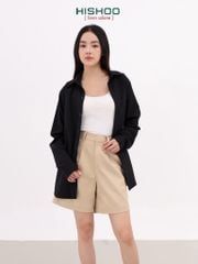 Quần kaki nữ lưng cao xếp li Hishoo short suông basic mặc đi chơi, đi làm HISHOO Q2G001