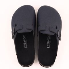 Dép đế trấu sục Boston quai ngang Xanh Dương da saffiano  HISHOO R109