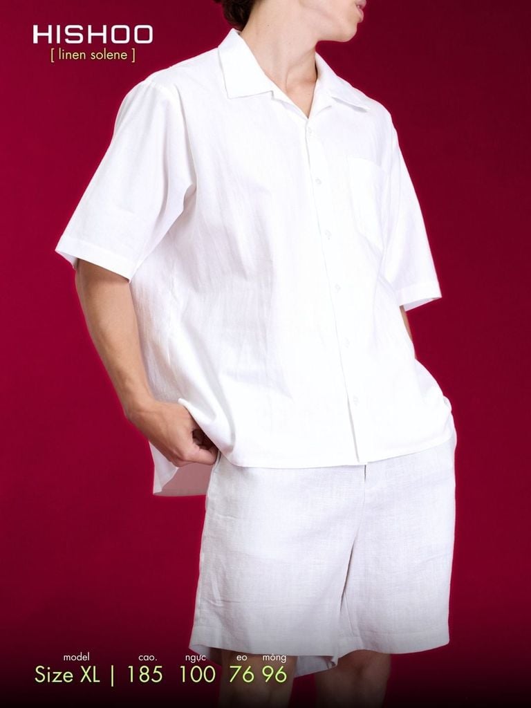 Áo Sơ Mi Trắng Nam Relax Form Rộng, Cổ Danton, Lai Ngang Linen Solene Vải Mềm Mát HISHOO A1T004