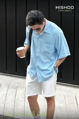 Áo Sơ Mi Nam Xanh Nhạt Relax Form Rộng, Cổ Thường, Lai Ngang Linen Solene Vải Mềm Mát HISHOO A1T003