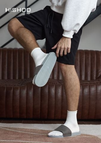 Dép quai ngang da bò Xám da lộn HISHOO U111