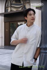 Áo Sơ Mi Nam Relax Form Rộng, Cổ Tàu Vuông, Lai Ngang Linen Solene Vải Mềm Mát HISHOO A1T002