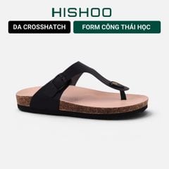 Dép đế trấu birken quai ngang xỏ ngón Đen Crosshatch premium HISHOO B116