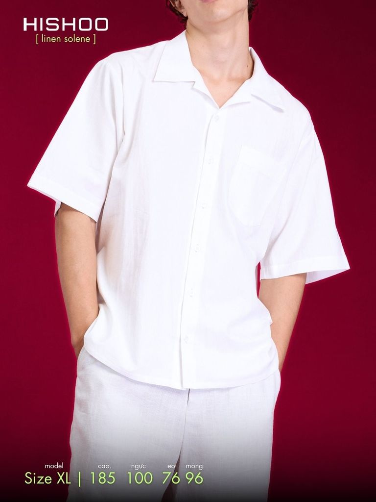 Áo Sơ Mi Trắng Nam Relax Form Rộng, Cổ Danton, Lai Ngang Linen Solene Vải Mềm Mát HISHOO A1T004