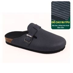 Dép đế trấu sục Boston quai ngang Xanh Dương da saffiano  HISHOO R109