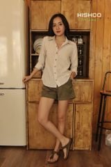 Quần kaki nữ lưng cao xếp li Hishoo short suông basic mặc đi chơi, đi làm HISHOO Q2G001