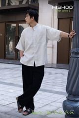 Áo Sơ Mi Nam Relax Form Rộng, Cổ Tàu Vuông, Lai Ngang Linen Solene Vải Mềm Mát HISHOO A1T002