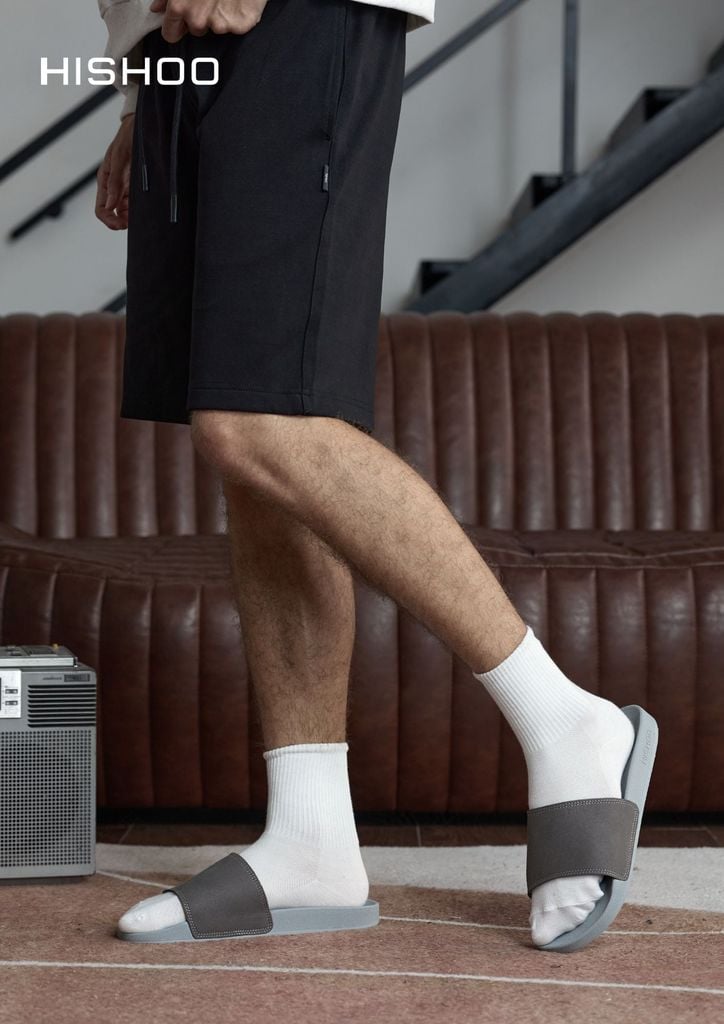 Dép quai ngang da bò Xám da lộn HISHOO U111