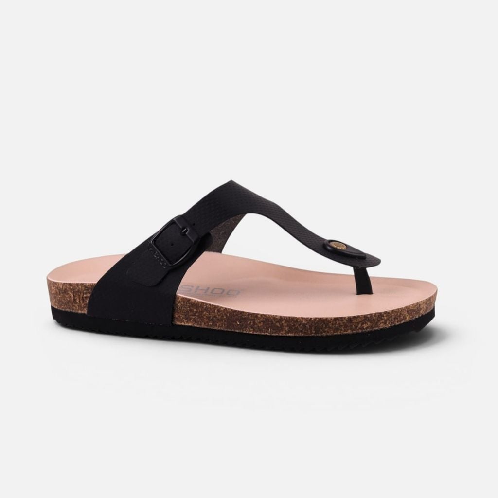 Dép đế trấu birken quai ngang xỏ ngón Đen Crosshatch premium HISHOO B116