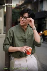 Áo Sơ Mi Nam Tay Dài Relax Form Rộng, Cổ Tàu Vuông, Lai Ngang Linen Solene Vải Mềm Mát HISHOO A2T002