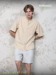 Áo Sơ Mi Nam Kem Relax Form Rộng, Cổ Tàu Vuông, Lai Ngang Linen Solene Vải Mềm Mát HISHOO A1T002