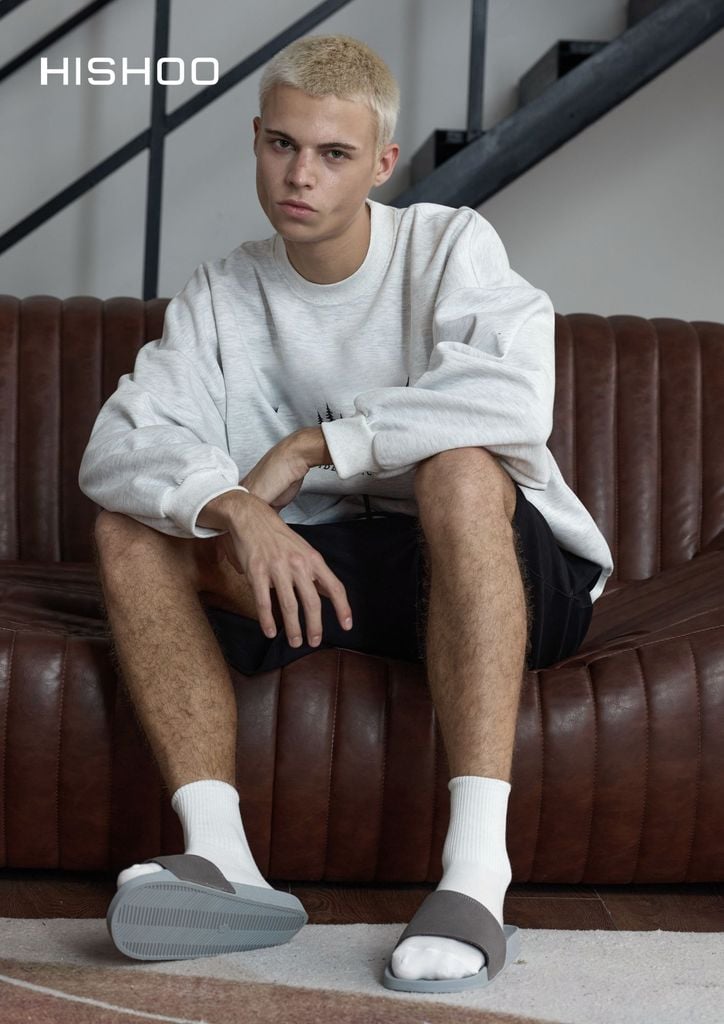 Dép quai ngang da bò Xám da lộn HISHOO U111