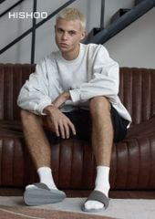 Dép quai ngang da bò Xám da lộn HISHOO U111