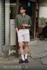 Áo Sơ Mi Nam Rêu Tay Dài Relax Form Rộng, Cổ Tàu Vuông, Lai Ngang Linen Solene Vải Mềm Mát HISHOO A2T002