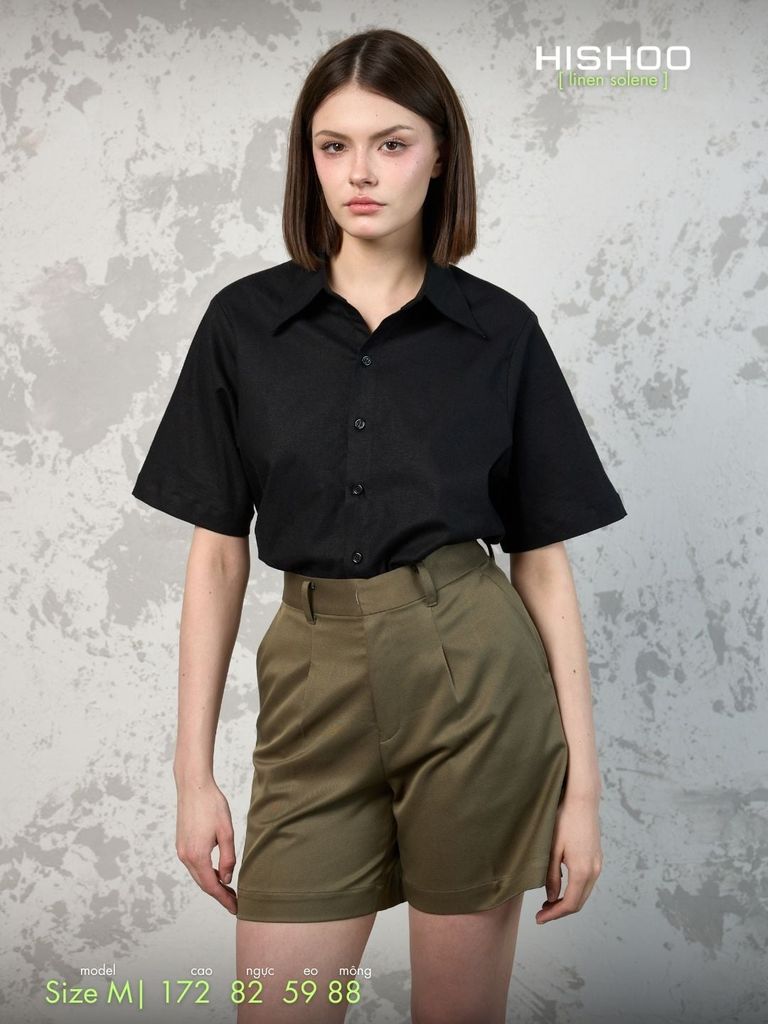 Áo Sơ Mi Nữ Relax Form Rộng, Cổ Thường, Lai Ngang Linen Solene Vải Mềm Mát HISHOO A1G003