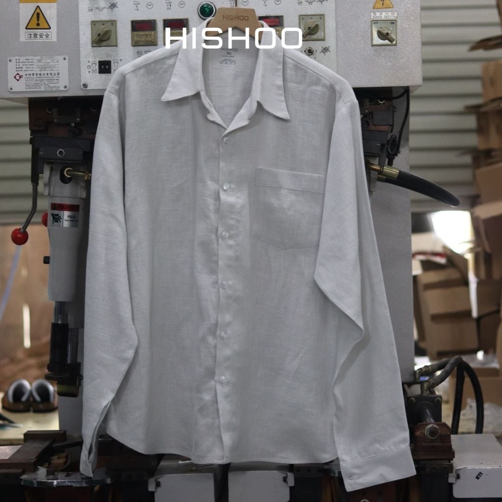 Áo Sơ Mi Nam Tay Dài Relax Form Rộng, Cổ Thường, Lai Ngang Linen Solene Vải Mềm Mát HISHOO A2T003