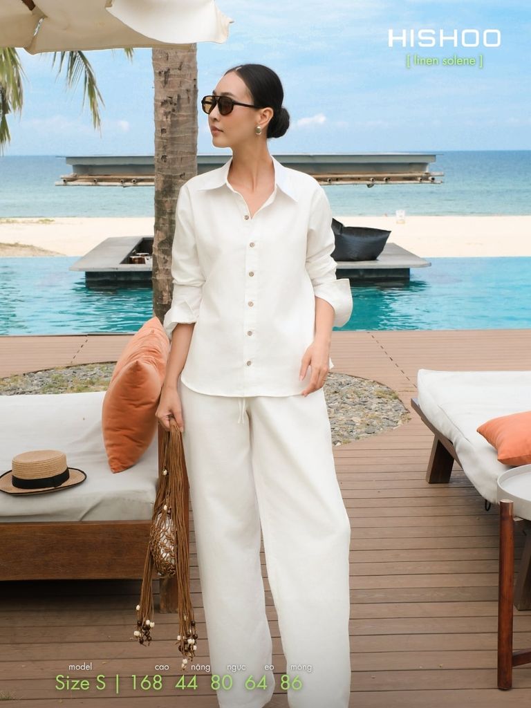 Áo Sơ Mi Nút Gỗ Tay Dài Nữ Relax Form Rộng, Cổ Thường, Lai Ngang Linen Solene Vải Mềm Mát HISHOO A2G003