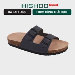 Dép đế trấu birken 2 khoá Xanh Dương Saffiano premium HISHOO B093