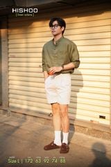 Áo Sơ Mi Nam Tay Dài Relax Form Rộng, Cổ Tàu Vuông, Lai Ngang Linen Solene Vải Mềm Mát HISHOO A2T002