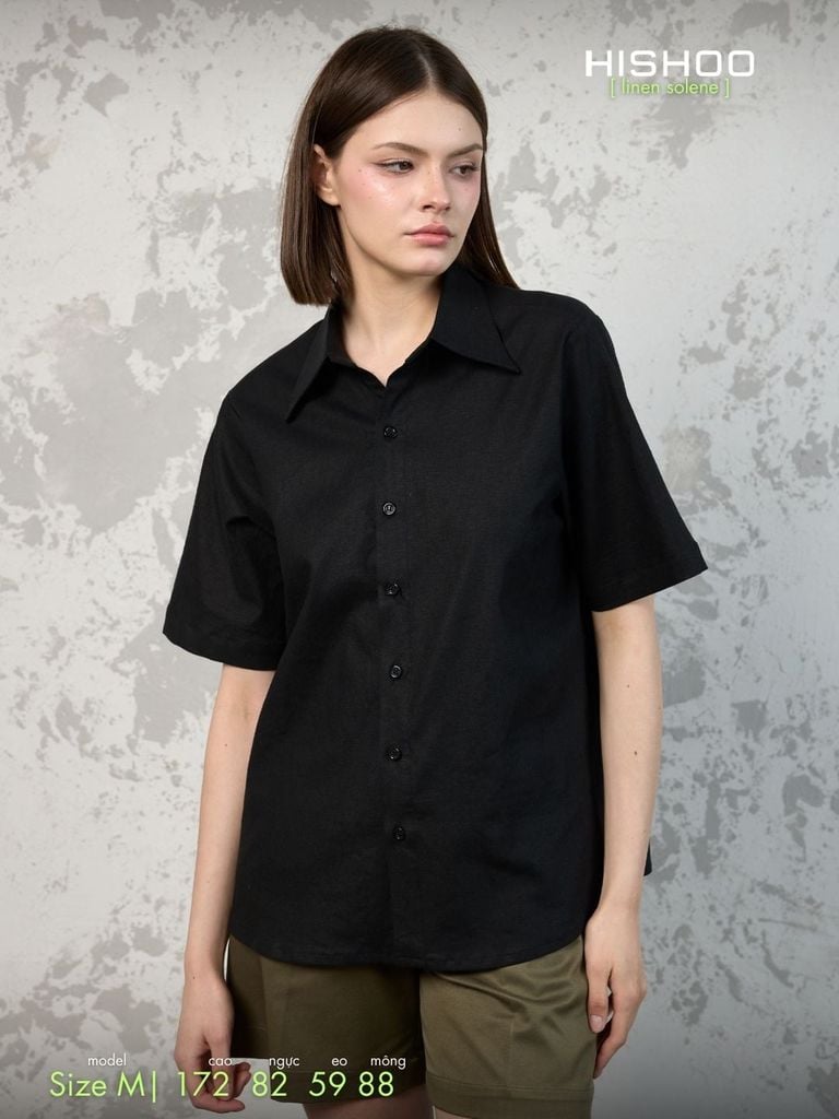 Áo Sơ Mi Nữ Relax Form Rộng, Cổ Thường, Lai Ngang Linen Solene Vải Mềm Mát HISHOO A1G003