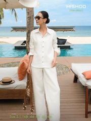 Áo Sơ Mi Nút Gỗ Tay Dài Nữ Relax Form Rộng, Cổ Thường, Lai Ngang Linen Solene Vải Mềm Mát HISHOO A2G003
