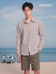 Áo Sơ Mi Caro Nút Gỗ Tay Dài Nam Relax Form Rộng, Cổ Thường, Lai Ngang Linen Solene Vải Mềm Mát HISHOO A2T003