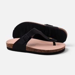 Dép đế trấu birken quai ngang xỏ ngón Đen Crosshatch premium HISHOO B116