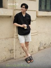 Áo Sơ Mi Nam Tay Dài Relax Form Rộng, Cổ Polo Danton, Xẻ V Linen Solene Vải Mềm Mát HISHOO A3T004