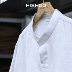 Áo Sơ Mi Nam Relax Form Rộng, Cổ Tàu Vuông, Lai Ngang Linen Solene Vải Mềm Mát HISHOO A1T002