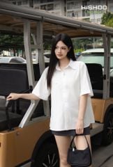 Áo Sơ Mi Nữ Trắng Relax Form Rộng, Cổ Thường, Lai Ngang Linen Solene Vải Mềm Mát HISHOO A1G003