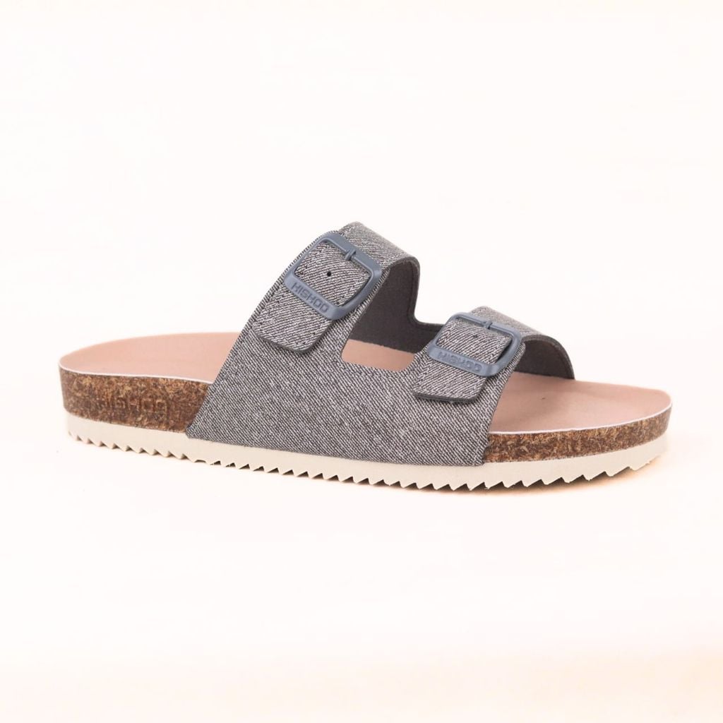 Dép đế trấu birken 2 khóa Xám Demin Khóa Xám Premium HISHOO B093