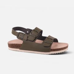 Dép đế trấu sandal birken Xanh Olive quai ngang 2 khoá premium HISHOO B102