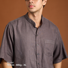 Áo Sơ Mi Nam Relax Form Rộng, Cổ Tàu Tròn, Lai Ngang Linen Solene Vải Mềm Mát HISHOO A1T001