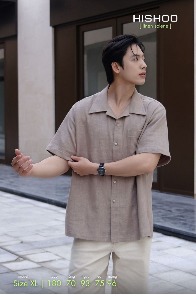 Áo Sơ Mi Nam Relax Form Rộng, Cổ Danton, Lai Ngang Linen Solene Vải Mềm Mát HISHOO A1T004