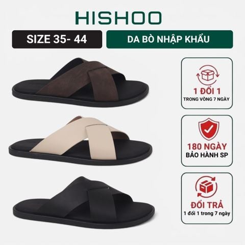 Dép lê bệt Nam quai ngang chéo lót da premium Manto 6 HISHOO W001