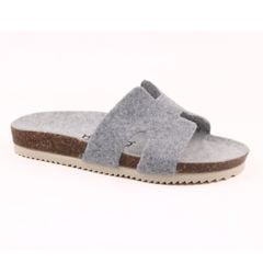 Dép đế trấu birken chữ H vải dạ Premium HISHOO B095