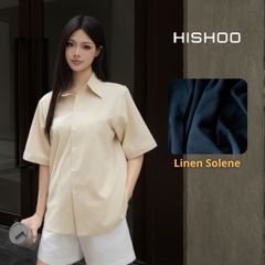 Áo Sơ Mi Nữ Kem Relax Form Rộng, Cổ Thường, Lai Ngang Linen Solene Vải Mềm Mát HISHOO A1G003