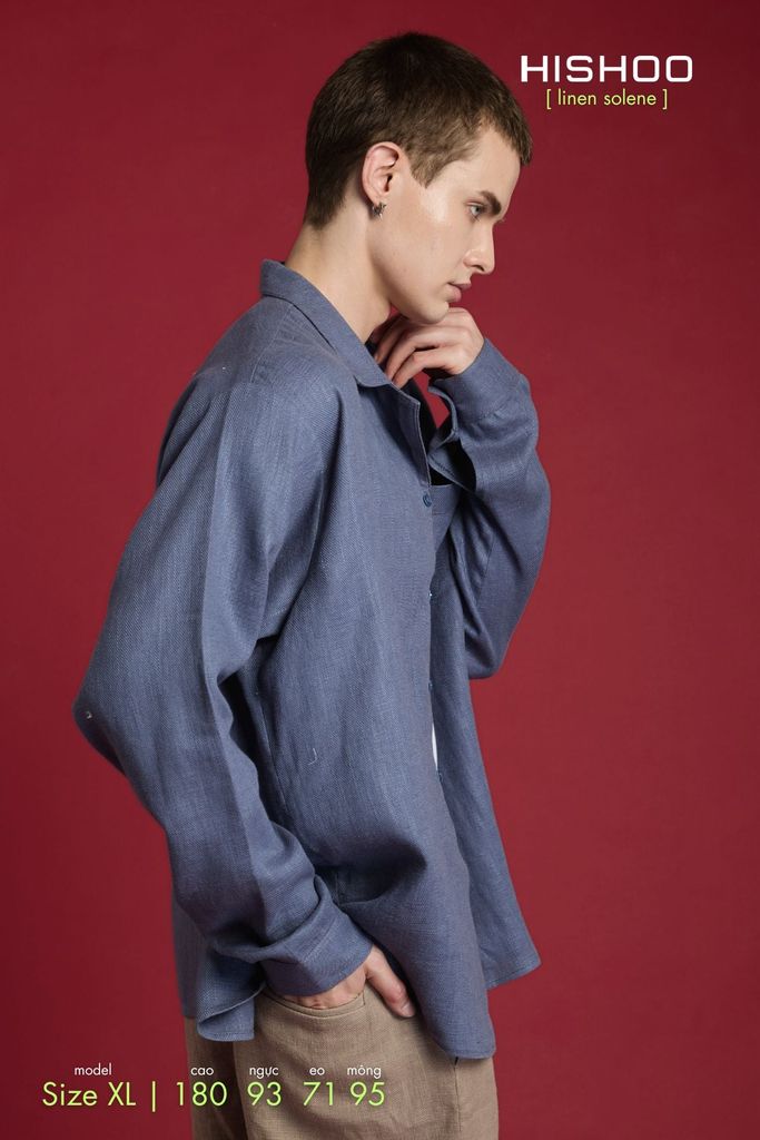 Áo Sơ Mi Nam Tay Dài Relax Form Rộng, Cổ Danton, Lai Ngang Linen Solene Vải Mềm Mát HISHOO A2T004