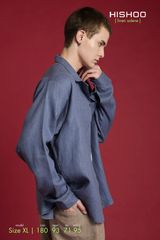 Áo Sơ Mi Nam Tay Dài Relax Form Rộng, Cổ Danton, Lai Ngang Linen Solene Vải Mềm Mát HISHOO A2T004