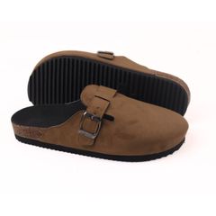 Dép đế trấu sục Boston quai ngang Nâu da lộn HISHOO R109