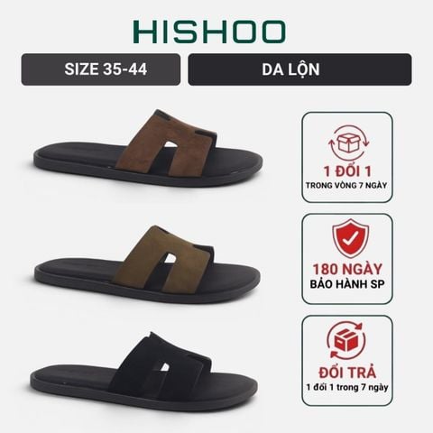 Dép lê bệt Nam quai ngang chữ H da lộn lót da premium Manto 6 HISHOO K095
