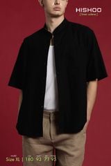 Áo Sơ Mi Nam Đen Relax Form Rộng, Cổ Tàu Tròn, Lai Ngang Linen Solene Vải Mềm Mát HISHOO A1T001