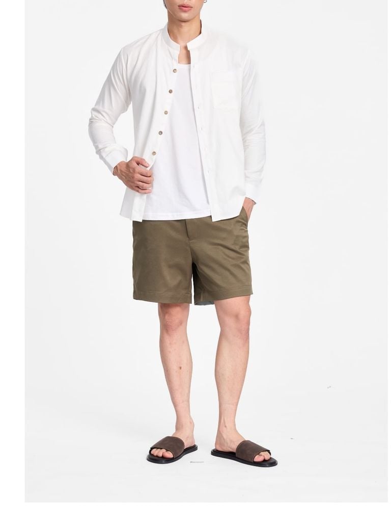 Áo Sơ Mi Nam Nút Gỗ Tay Dài Relax Form Rộng, Cổ Tàu Vuông, Lai Ngang Linen Solene Vải Mềm Mát HISHOO A2T002