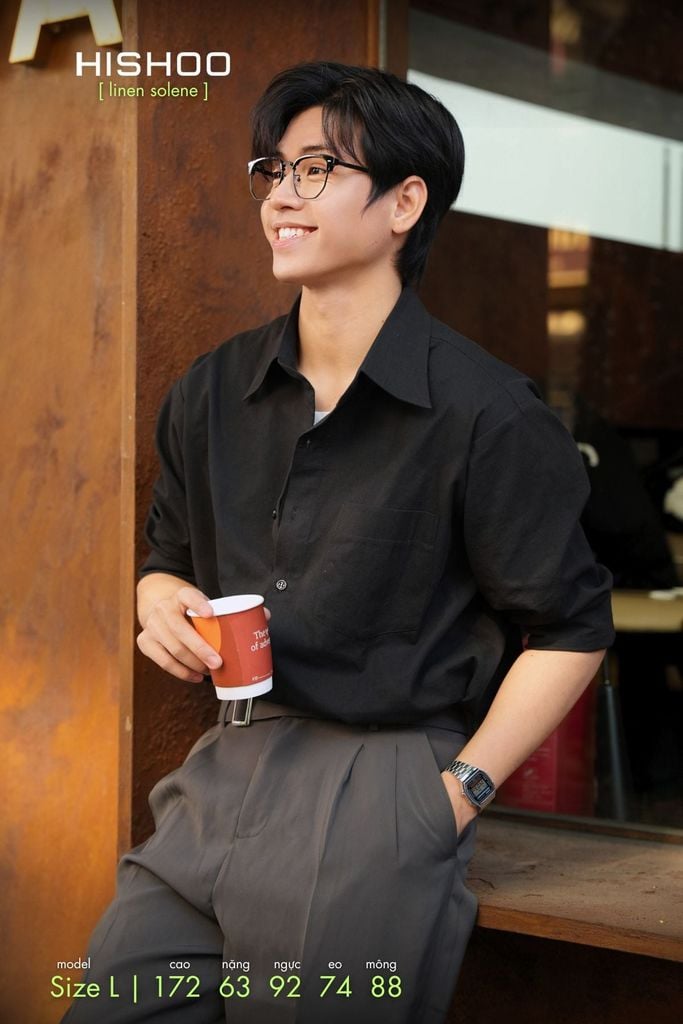 Áo Sơ Mi Nam Tay Dài Relax Form Rộng, Cổ Thường, Lai Ngang Linen Solene Vải Mềm Mát HISHOO A2T003