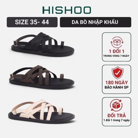 Dép Sandal lê bệt Nam quai ngang xỏ ngón lót da premium Manto 6 HISHOO W010