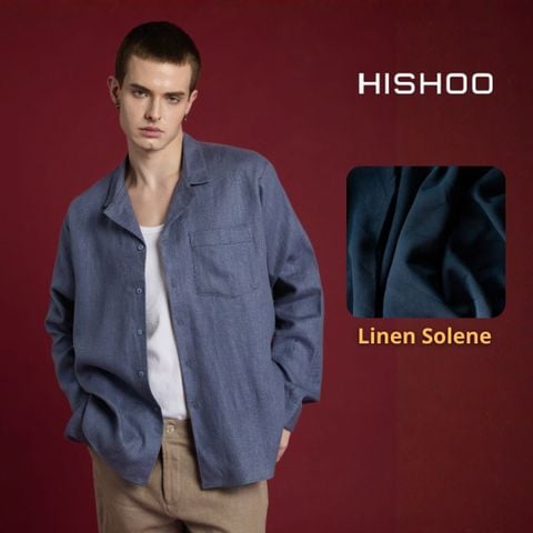 Áo Sơ Mi Nam Tay Dài Relax Form Rộng, Cổ Danton, Lai Ngang Linen Solene Vải Mềm Mát HISHOO A2T004