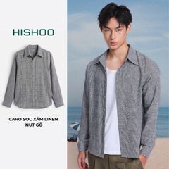 Áo Sơ Mi Caro Nút Gỗ Tay Dài Nam Relax Form Rộng, Cổ Thường, Lai Ngang Linen Solene Vải Mềm Mát HISHOO A2T003