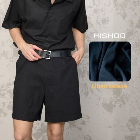 Quần short nam Đen Linen Solene HISHOO Thoáng mát giữ form mặc đi chơi đi làm Q1T001
