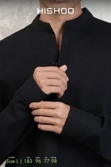 Áo Sơ Mi Nam Tay Dài Relax Form Rộng, Cổ Polo Tàu Vuông, Xẻ V Linen Solene Vải Mềm Mát HISHOO A3T002